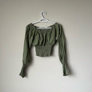 NEW SHEIN | camo green balloon sleeve ruched crop long sleeve